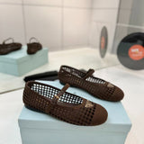 Prada Crochet Mesh Mary Jane Flats Brown .