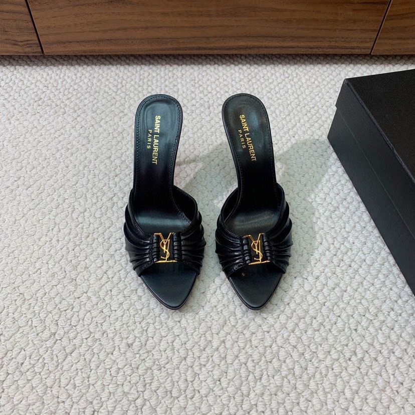 Saint Laurent Babylone Draped Leather Sandals Black