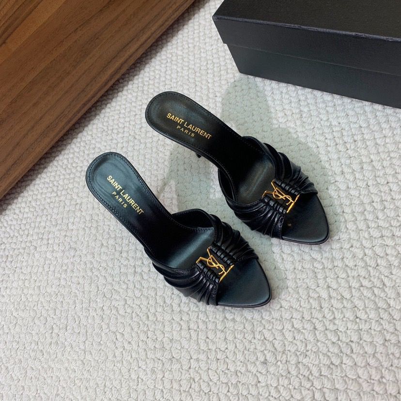 Saint Laurent Babylone Draped Leather Sandals Black
