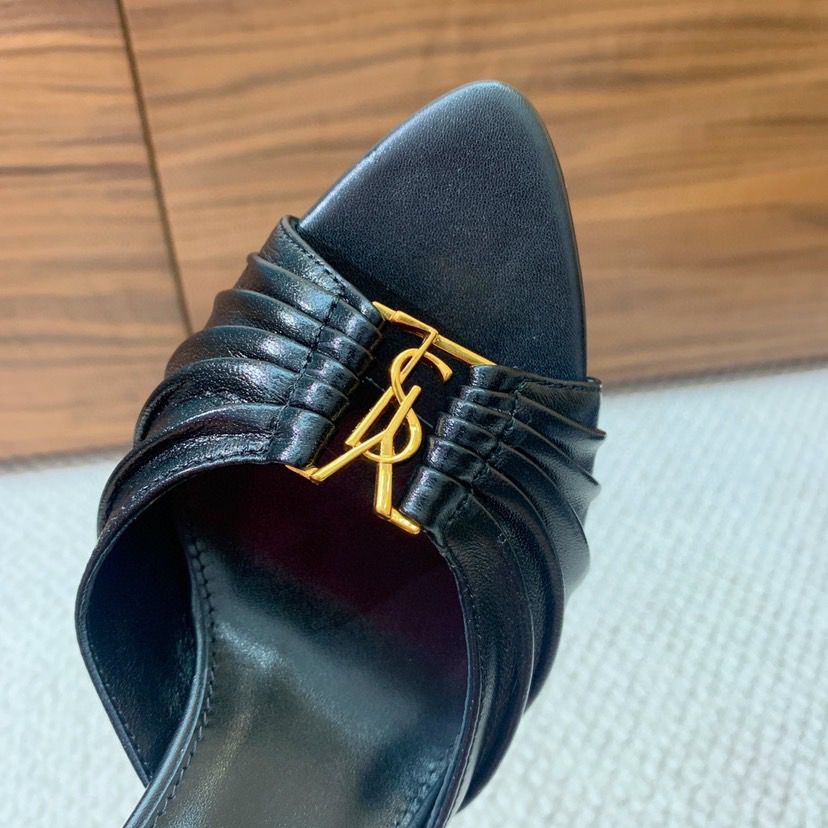 Saint Laurent Babylone Draped Leather Sandals Black