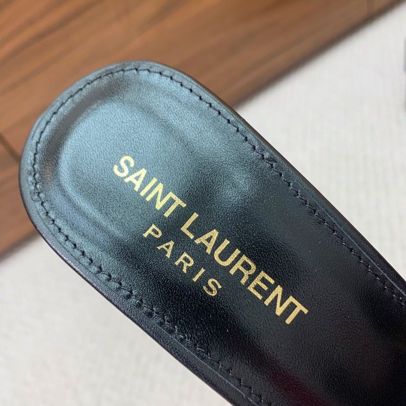 Saint Laurent Babylone Draped Leather Sandals Black
