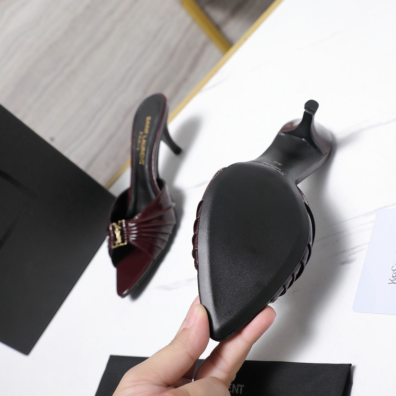 Saint Laurent Babylone Mules Bordeaux wine Salto 6cm .