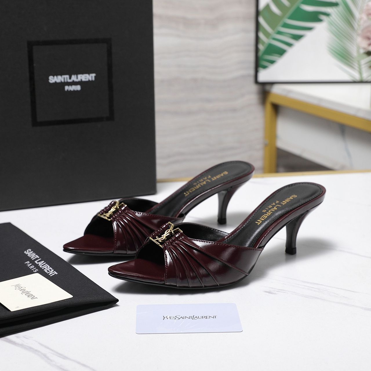 Saint Laurent Babylone Mules Bordeaux wine Salto 6cm .