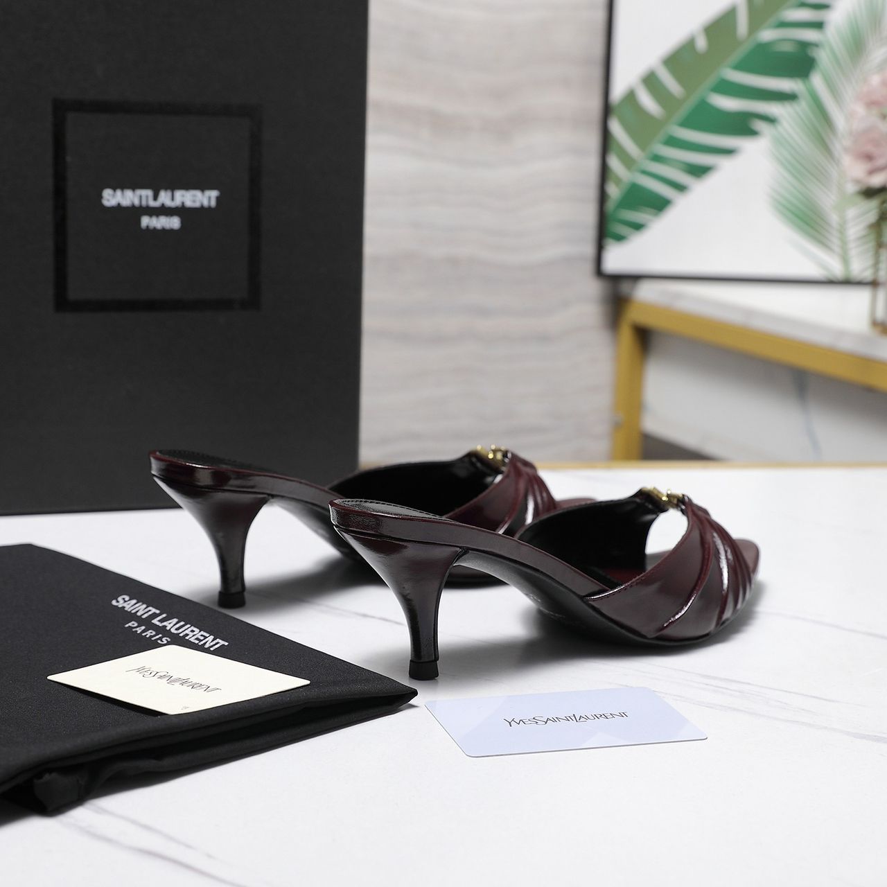 Saint Laurent Babylone Mules Bordeaux wine Salto 6cm .