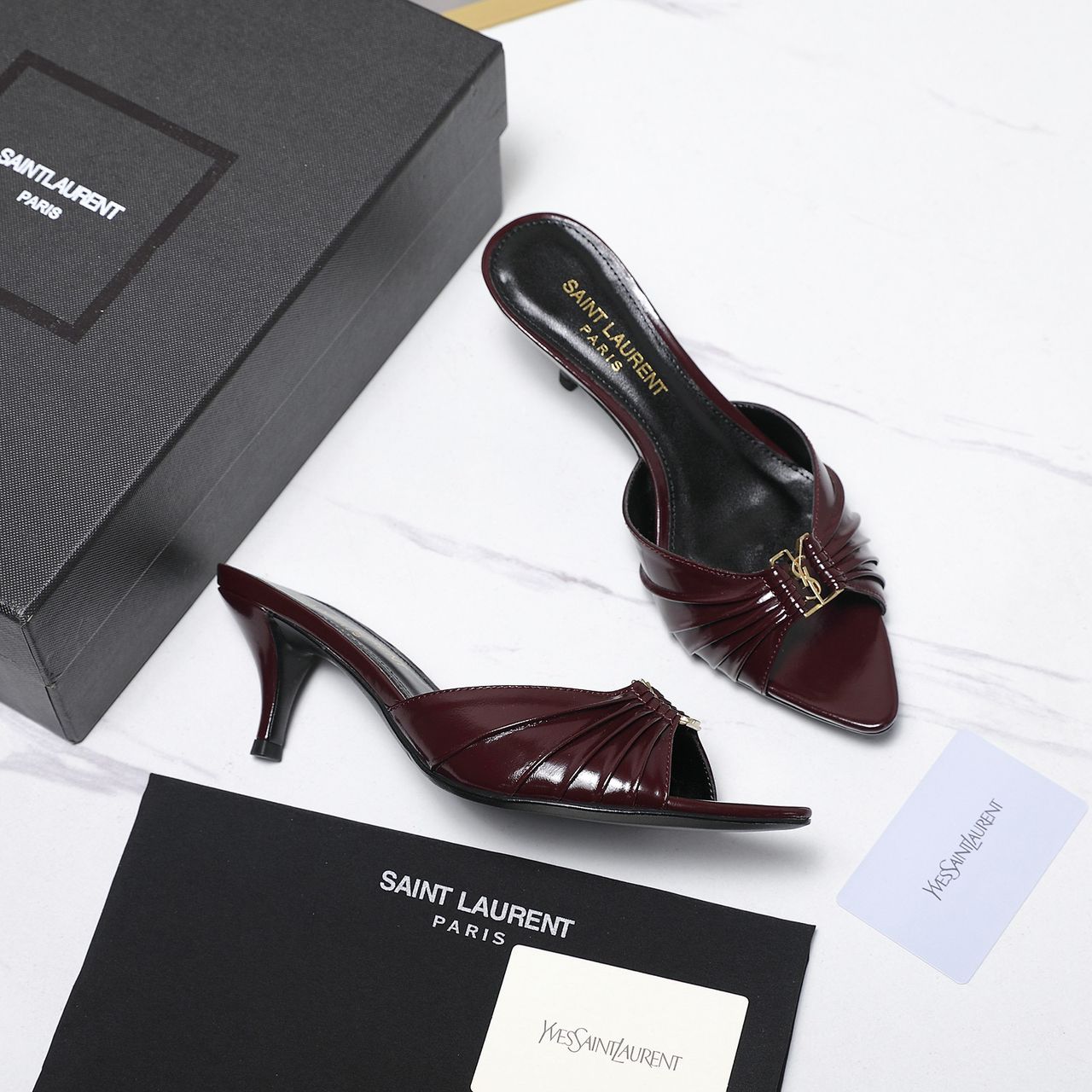 Saint Laurent Babylone Mules Bordeaux wine Salto 6cm .
