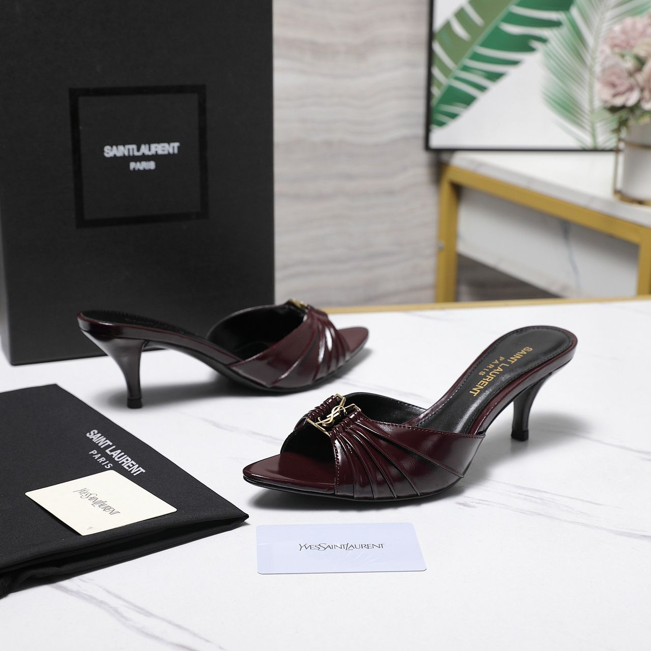 Saint Laurent Babylone Mules Bordeaux wine Salto 6cm .