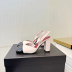 Chanel Slingback Block Heel  Beige & Black  Patent. Salto 9 cm.