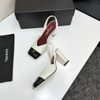 Chanel Slingback Block Heel  White & Black  Patent. Salto 9 cm.