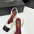 Chanel Slingback Block Heel  White & Black  Patent. Salto 9 cm.