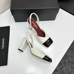 Chanel Slingback Block Heel  White & Black  Patent. Salto 9 cm.