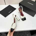 Chanel Slingback Block Heel  White & Black  Patent. Salto 9 cm.