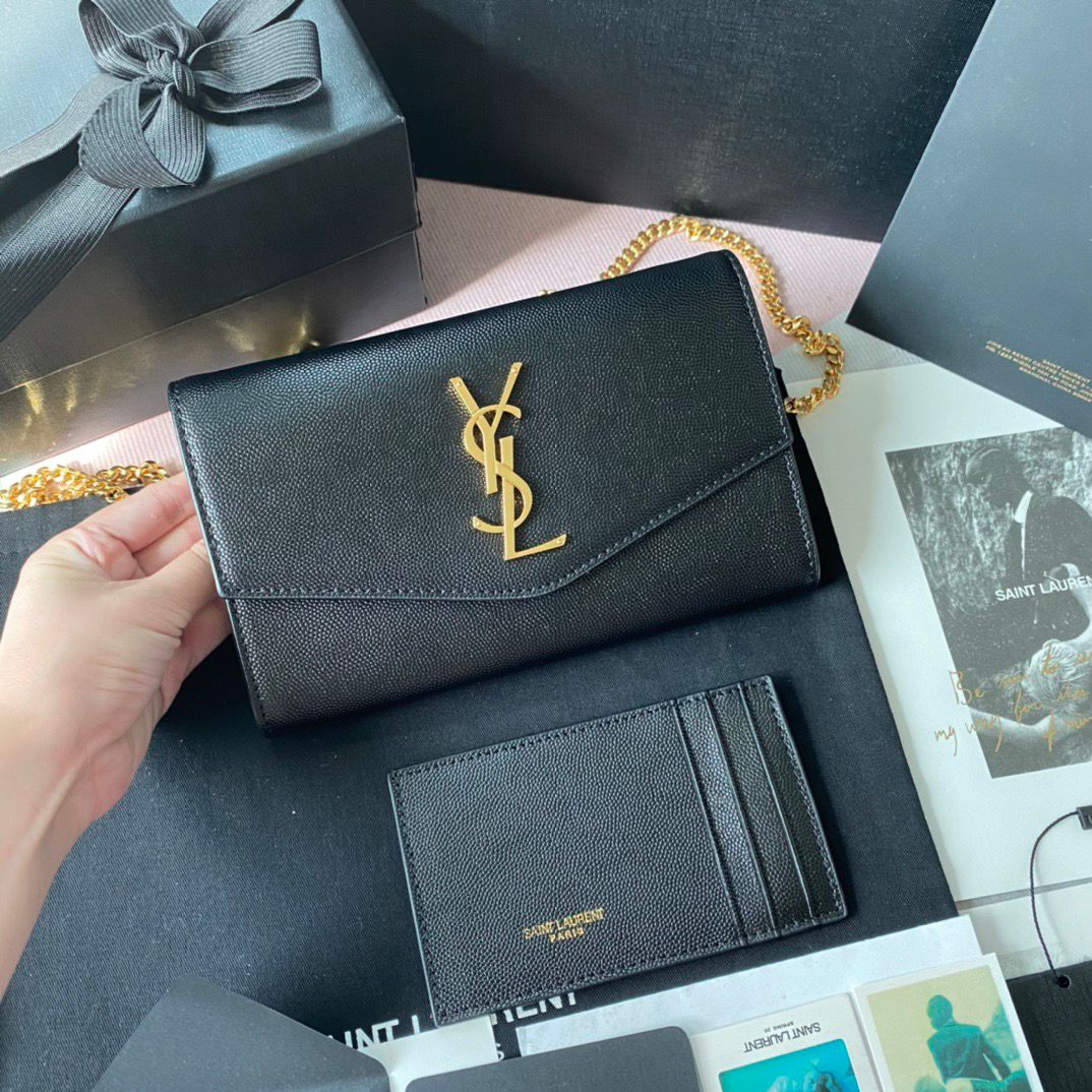 Saint Laurent Kate Wallet On Chain Black Gold .