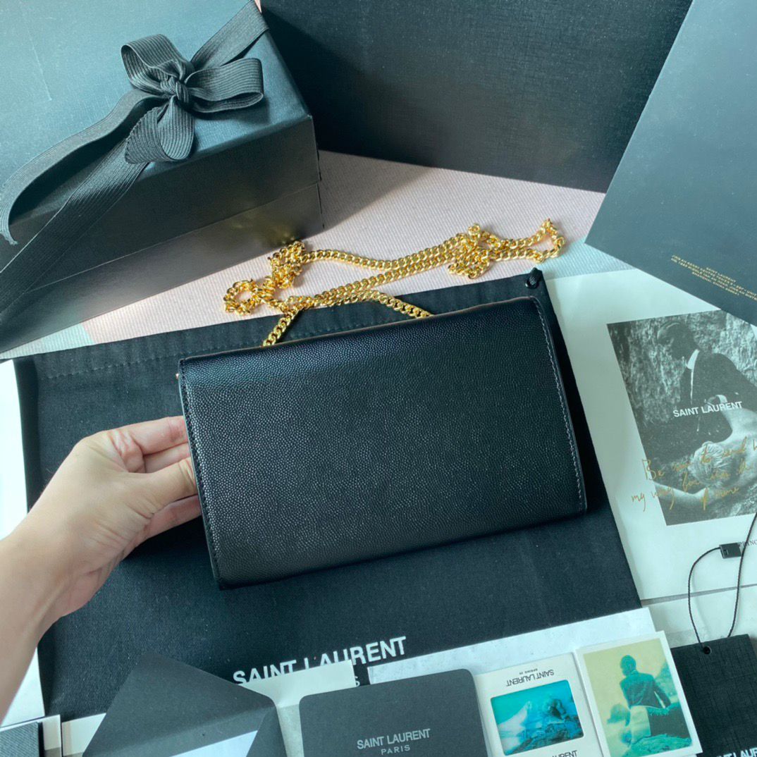 Saint Laurent Kate Wallet On Chain Black Gold .