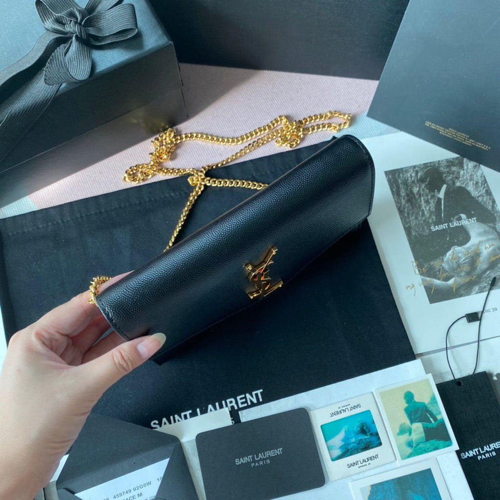 Saint Laurent Kate Wallet On Chain Black Gold .
