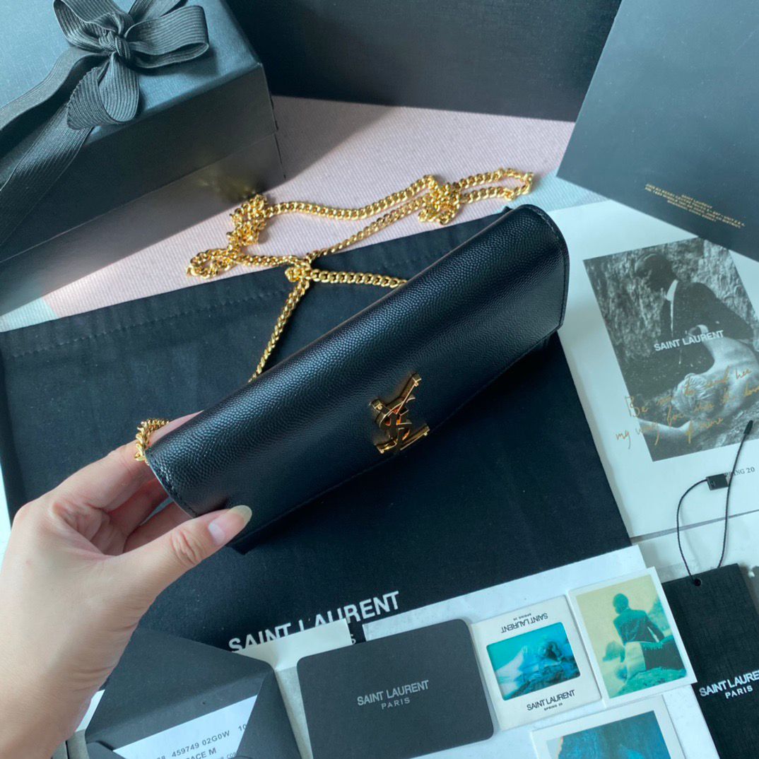 Saint Laurent Kate Wallet On Chain Black Gold .