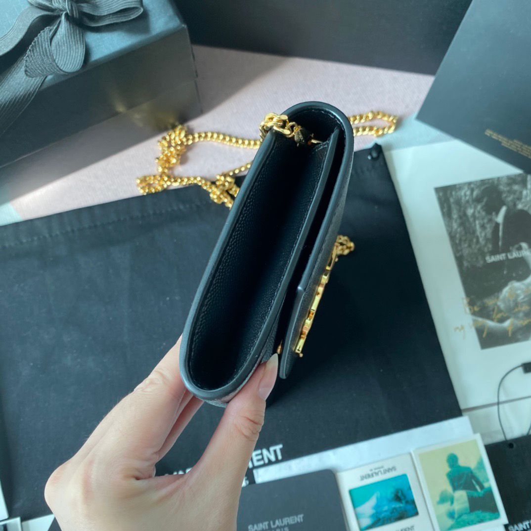Saint Laurent Kate Wallet On Chain Black Gold .