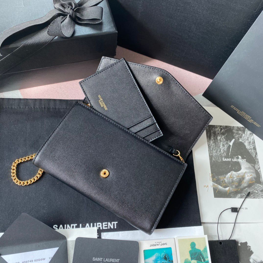 Saint Laurent Kate Wallet On Chain Black Gold .