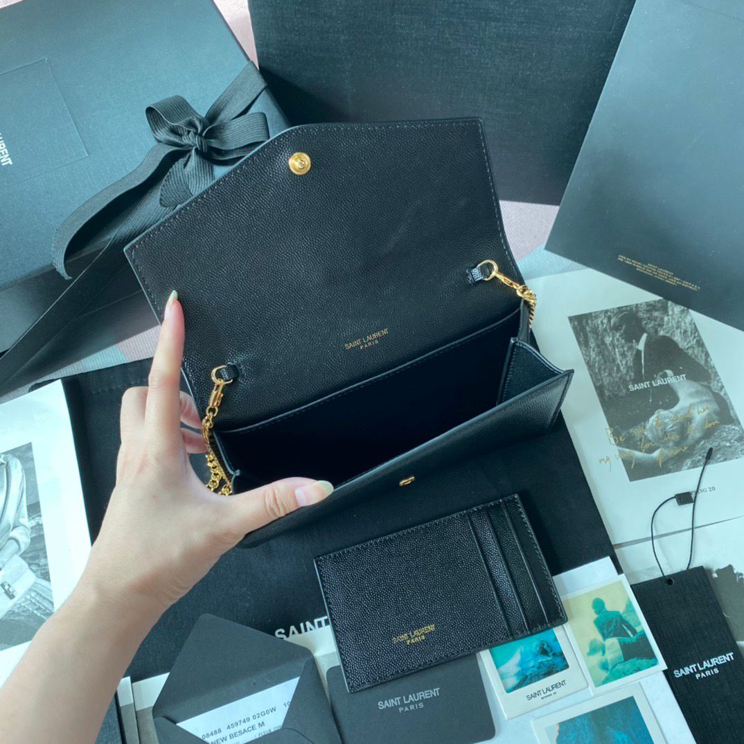 Saint Laurent Kate Wallet On Chain Black Gold .