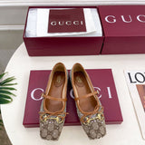 Sapatilha Gucci Horsebit Ballet Flat GG com Cristais BegeEbony .