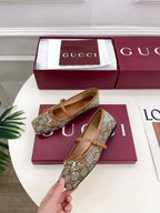 Sapatilha Gucci Horsebit Ballet Flat GG com Cristais BegeEbony .