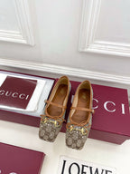 Sapatilha Gucci Horsebit Ballet Flat GG com Cristais BegeEbony .
