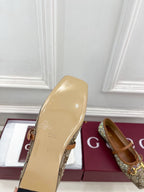 Sapatilha Gucci Horsebit Ballet Flat GG com Cristais BegeEbony .