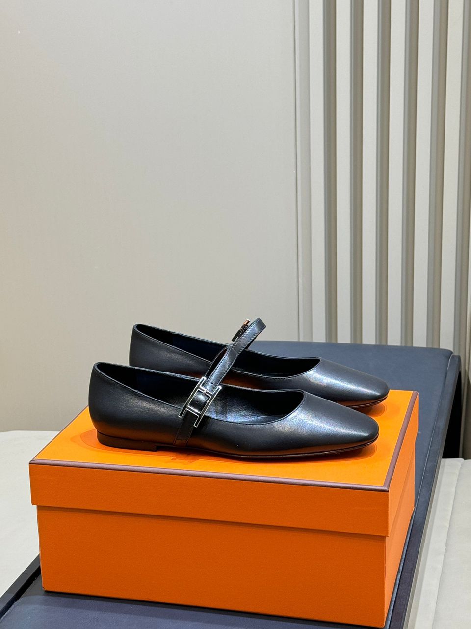 Hermès Lilia Mary Jane Ballet Flats Black Leather .