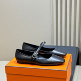 Hermès Lilia Mary Jane Ballet Flats Black Leather .