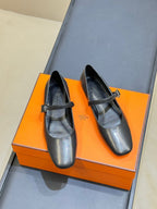 Hermès Lilia Mary Jane Ballet Flats Black Leather .
