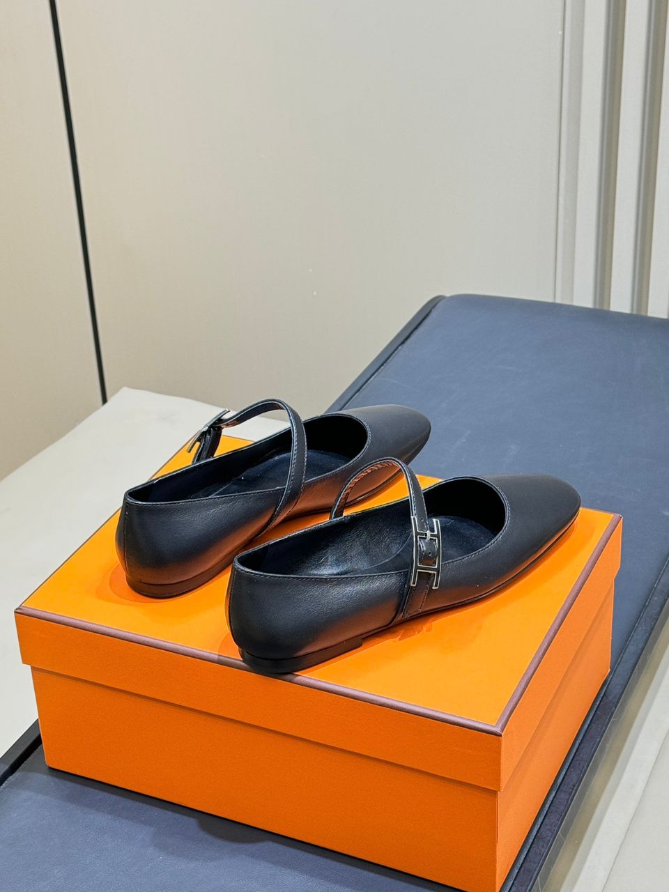 Hermès Lilia Mary Jane Ballet Flats Black Leather .