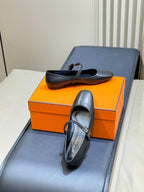 Hermès Lilia Mary Jane Ballet Flats Black Leather .