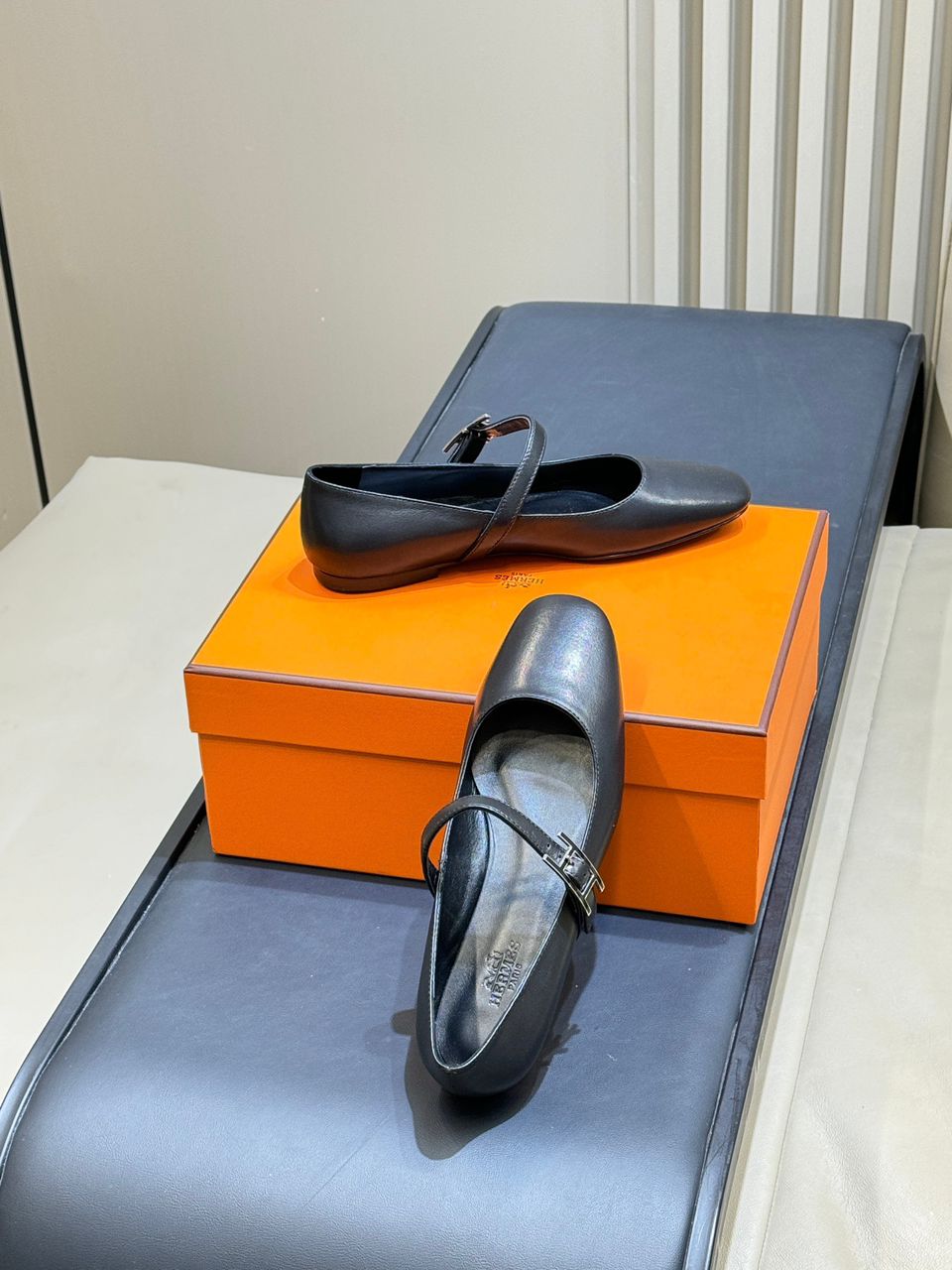 Hermès Lilia Mary Jane Ballet Flats Black Leather .