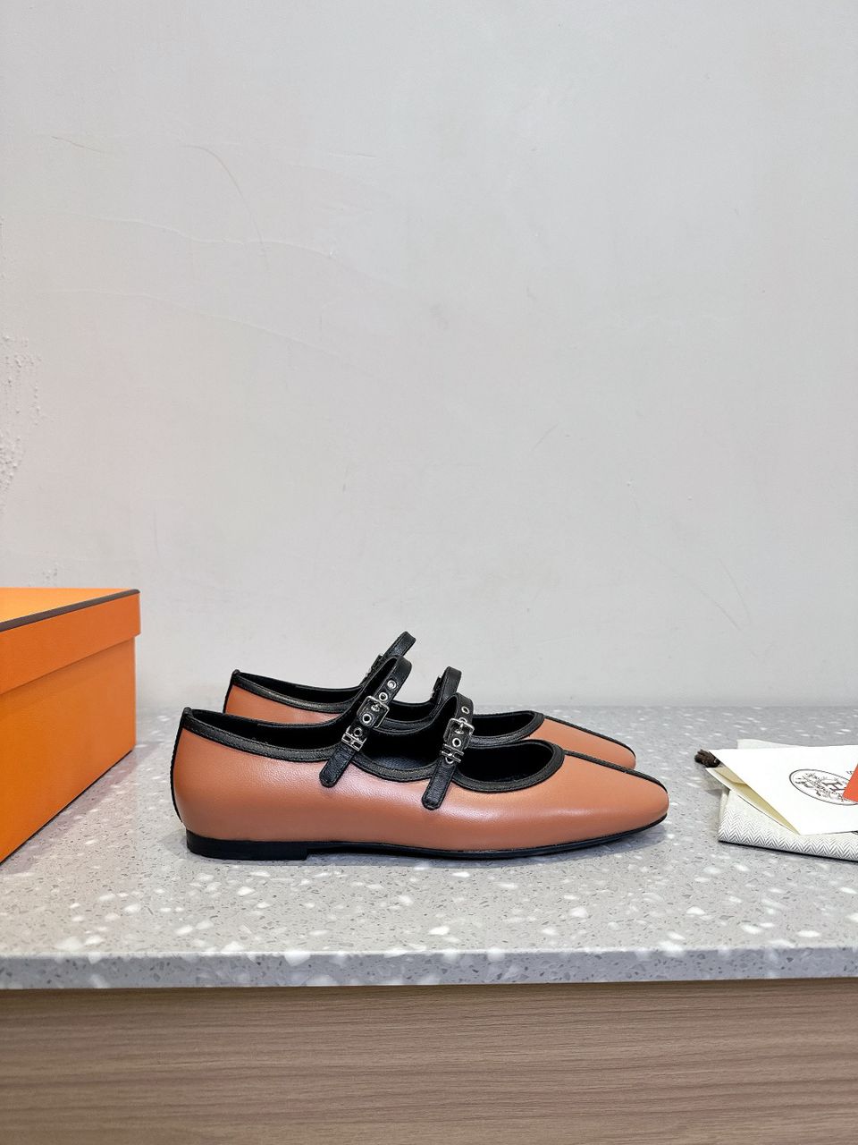 Hermès Lilia Mary Jane Ballet Flats Rose/Black .