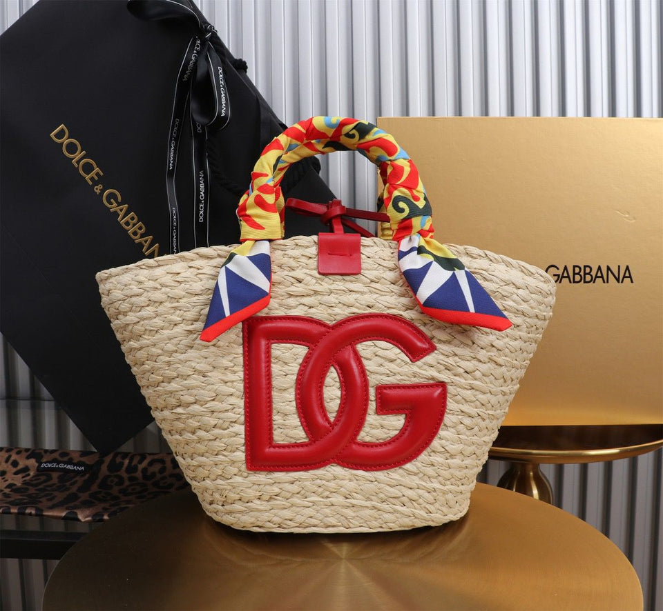 Dolce & Gabbana Kendra Small Raffia Tote Bag Red