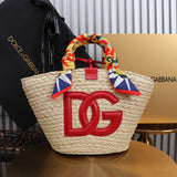 Dolce & Gabbana Kendra Small Raffia Tote Bag Red