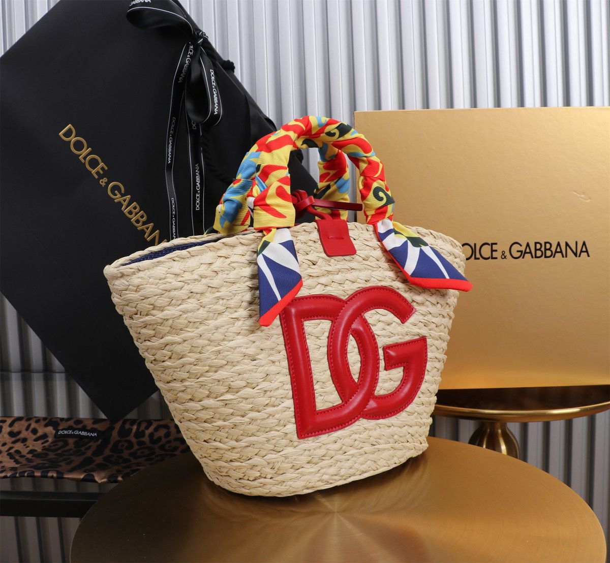 Dolce & Gabbana Kendra Small Raffia Tote Bag Red