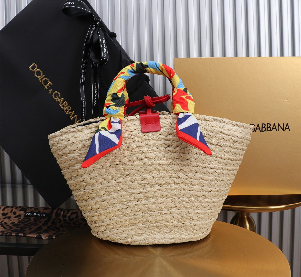 Dolce & Gabbana Kendra Small Raffia Tote Bag Red