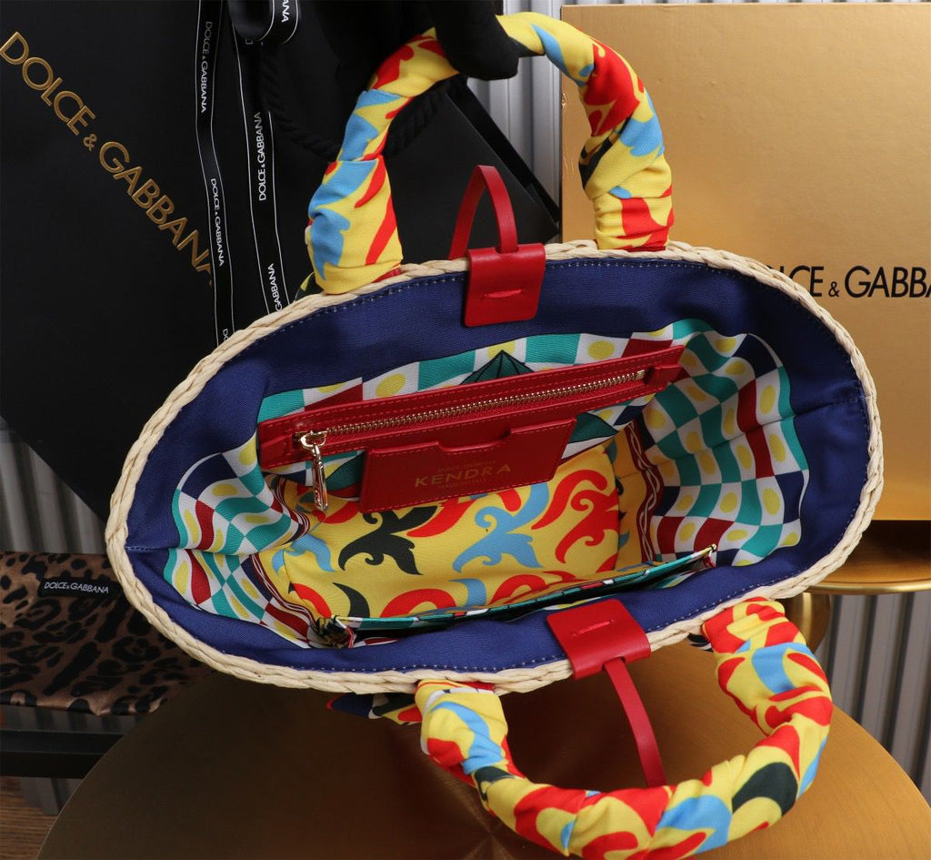 Dolce & Gabbana Kendra Small Raffia Tote Bag Red