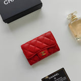 Chanel Classic Flap Card Holder Red Gold hardware .