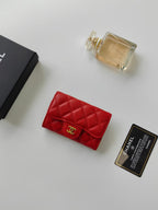 Chanel Classic Flap Card Holder Red Gold hardware .