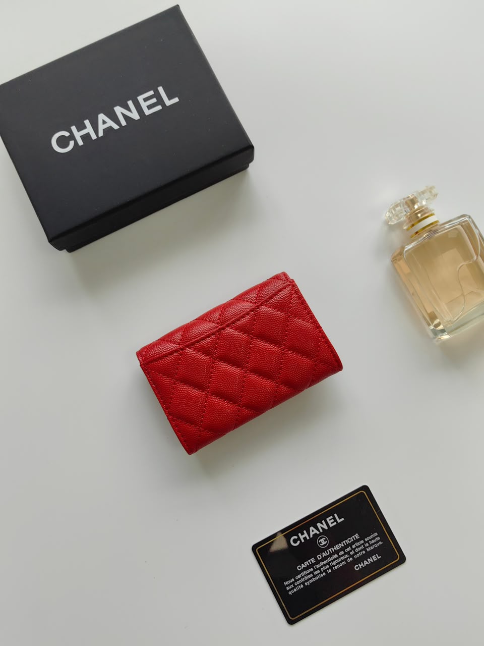 Chanel Classic Flap Card Holder Red Gold hardware .