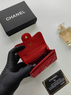 Chanel Classic Flap Card Holder Red Gold hardware .
