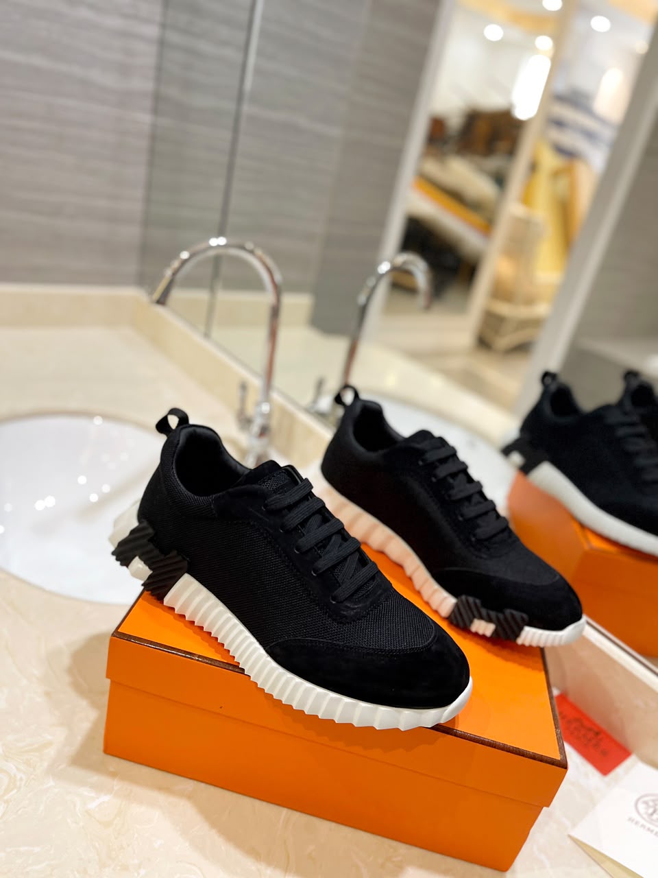 Hermes Air Mesh Bouncing Black White Suede