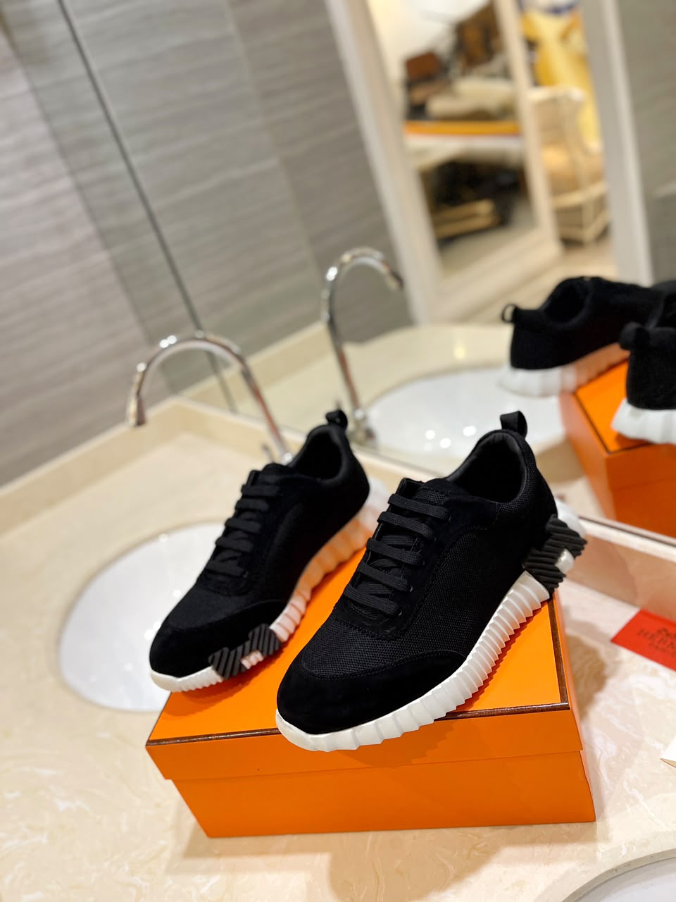 Hermes Air Mesh Bouncing Black White Suede
