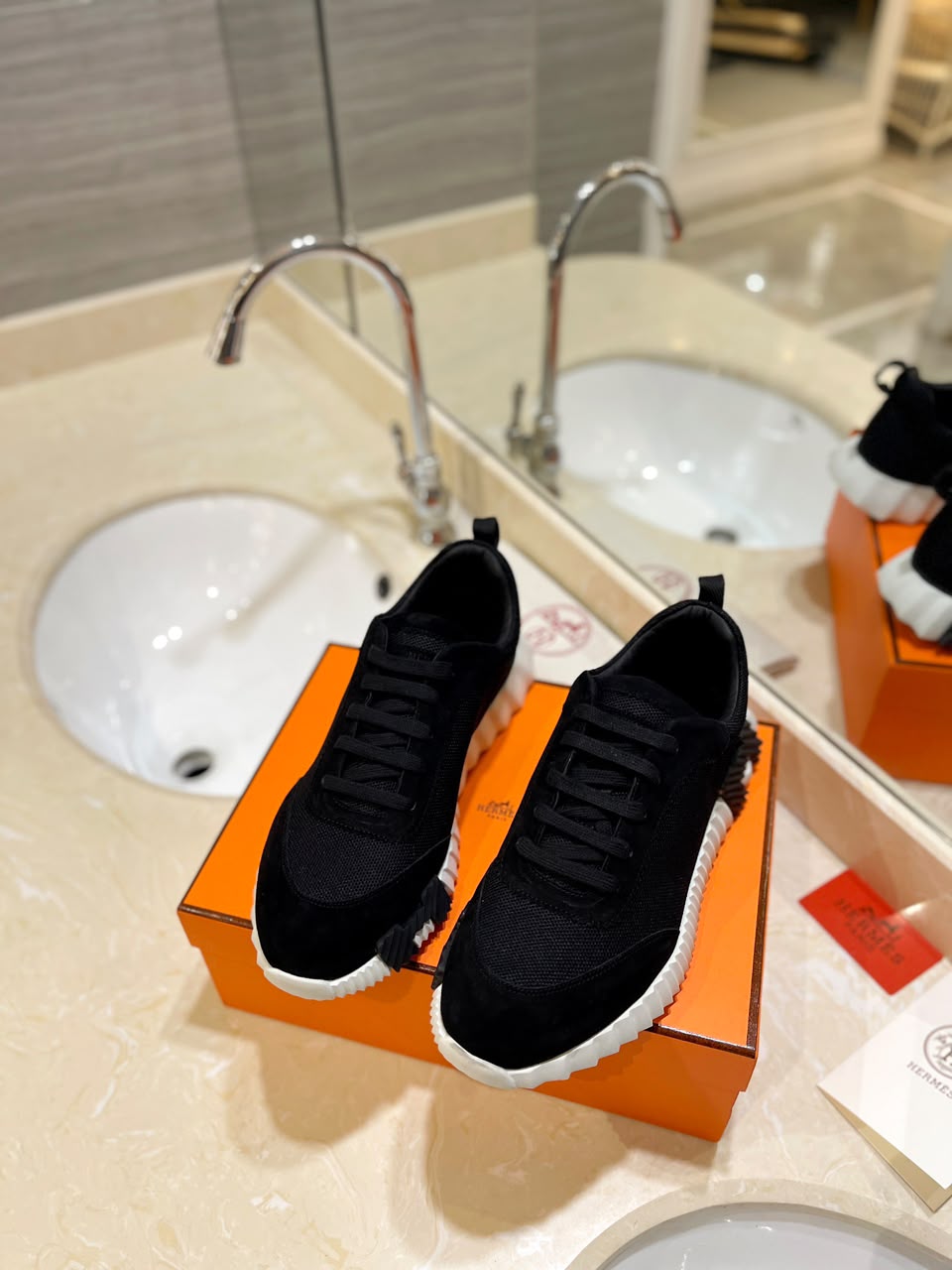 Hermes Air Mesh Bouncing Black White Suede