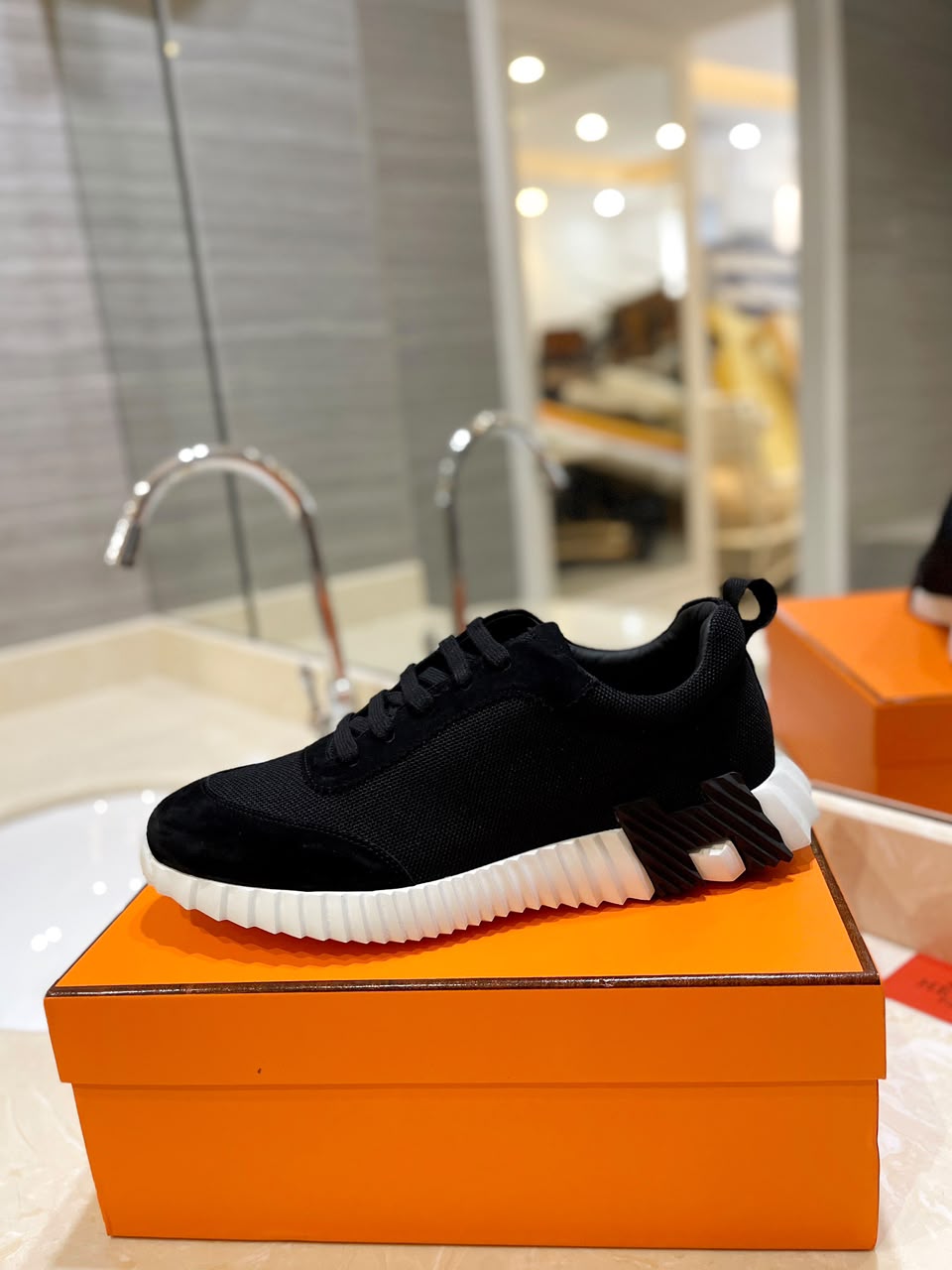 Hermes Air Mesh Bouncing Black White Suede
