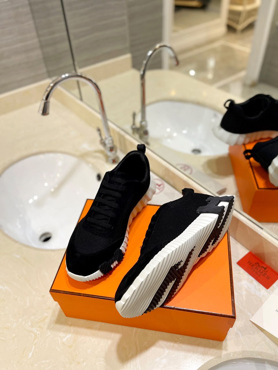 Hermes Air Mesh Bouncing Black White Suede