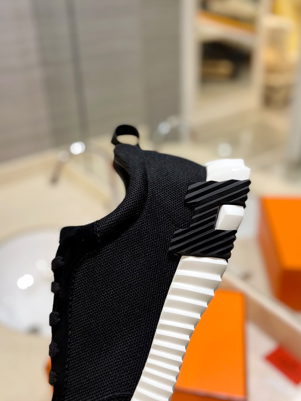 Hermes Air Mesh Bouncing Black White Suede