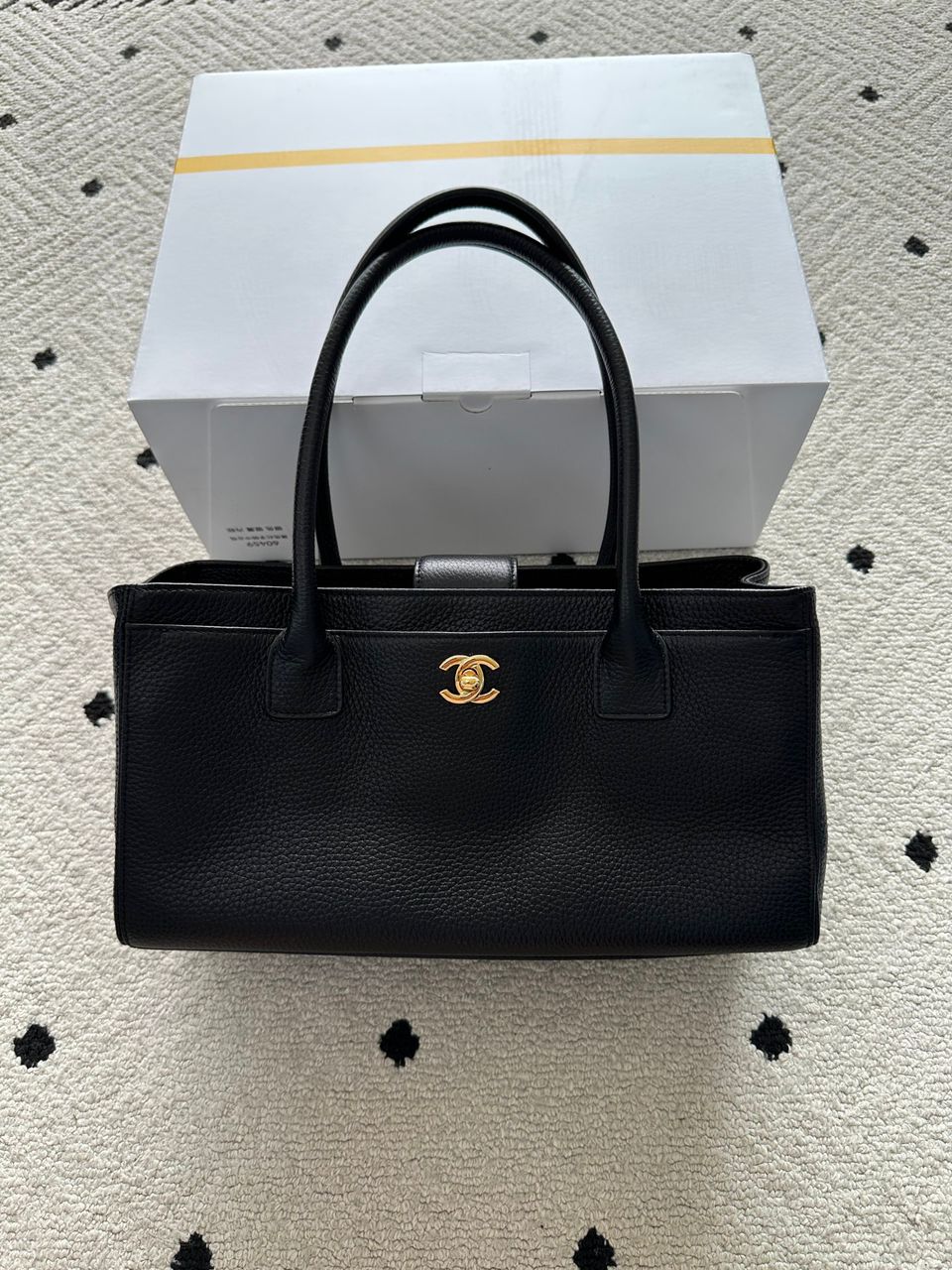 Chanel Executive Cerf Tote All Black Leather Gold Hardware .