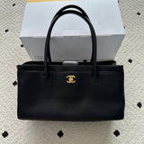 Chanel Executive Cerf Tote All Black Leather Gold Hardware .